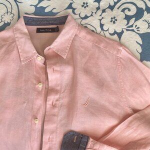 Nautica Men's "M" size Pale Salmon Colored Linen Shirt